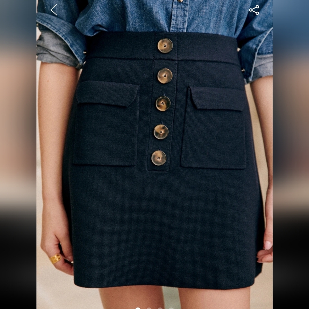 Sezane Sorena Navy Blue Merino Wool Short Skirt in High Waisted Knit